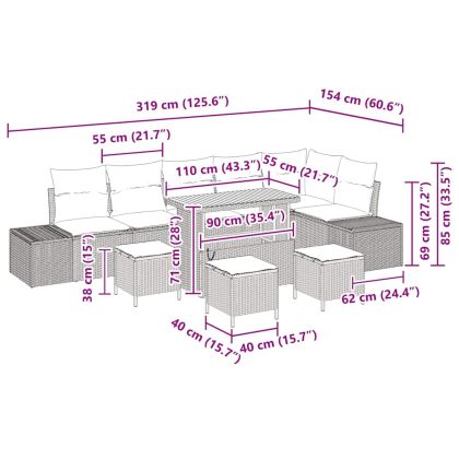 Градински Софа Комплект с възглавница 10 pcs Сив полиратан