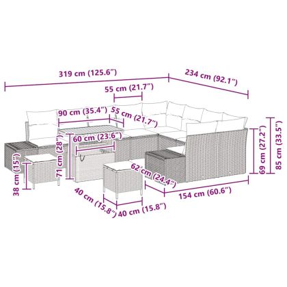 Градински Софа Комплект с възглавница 12 pcs Черно полиратан