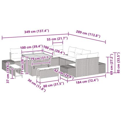 Градински Софа Комплект с възглавница 13 pcs Бежово полиратан