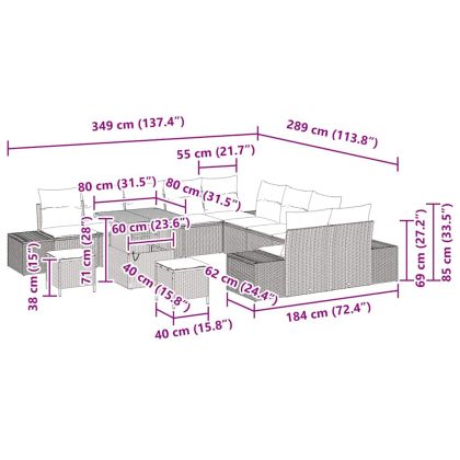Градински Софа Комплект с възглавница 13 pcs Черно полиратан