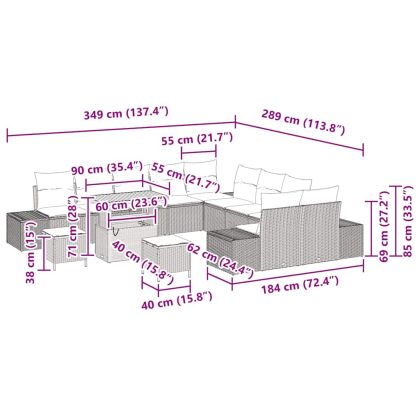 Градински Софа Комплект с възглавница 13 pcs Бежово полиратан