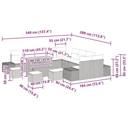 Градински Софа Комплект с възглавница 14 pcs Сив полиратан