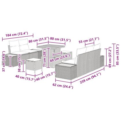 Градински Софа Комплект 8 pcs Черно полиратан