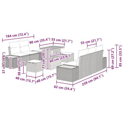 Градински Софа Комплект 8 pcs Черно полиратан
