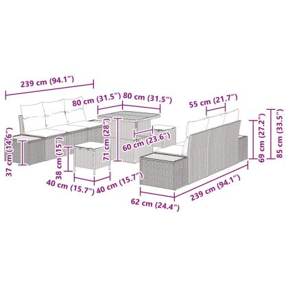 Градински Софа Комплект 9 pcs Черно полиратан