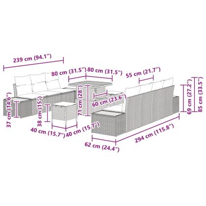 Градински Софа Комплект 10 pcs Бежово полиратан