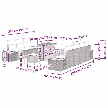 Градински Софа Комплект 10 pcs Черно полиратан