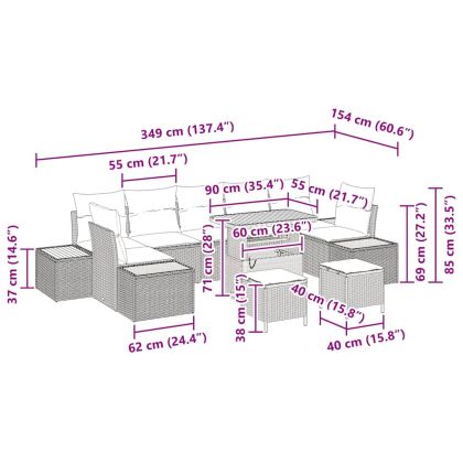 Градински Софа Комплект 10 pcs Сив полиратан