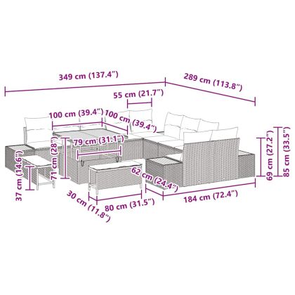 Градински Софа Комплект 13 pcs Бежово полиратан