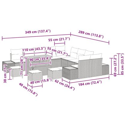 Градински Софа Комплект 14 pcs Бежово полиратан