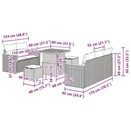 Градински Софа Комплект 8 pcs Черно полиратан