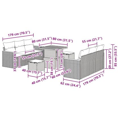 Градински Софа Комплект 9 pcs Черно полиратан