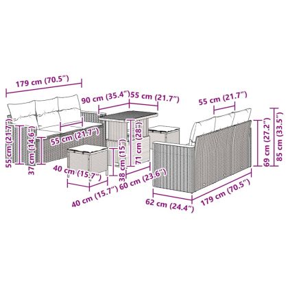 Градински Софа Комплект 9 pcs Бежово полиратан