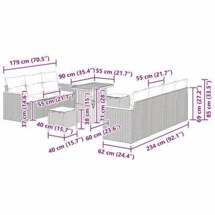 Градински Софа Комплект 10 pcs Сив полиратан
