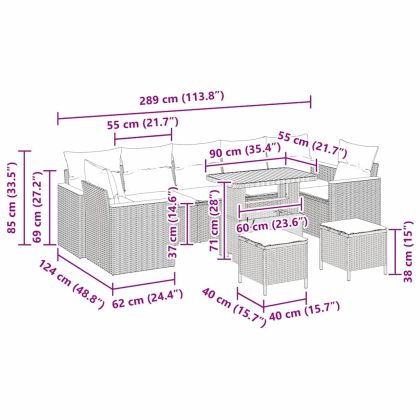 Градински Софа Комплект 10 pcs Черно полиратан