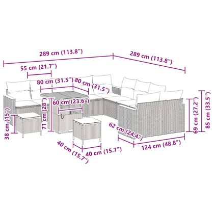 Градински Софа Комплект 13 pcs Черно полиратан