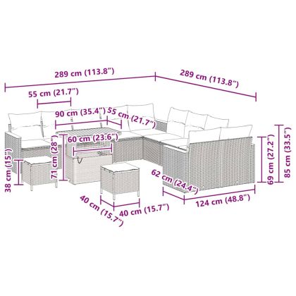 Градински Софа Комплект 13 pcs Сив полиратан
