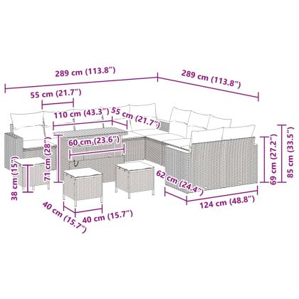 Градински Софа Комплект 14 pcs Черно полиратан