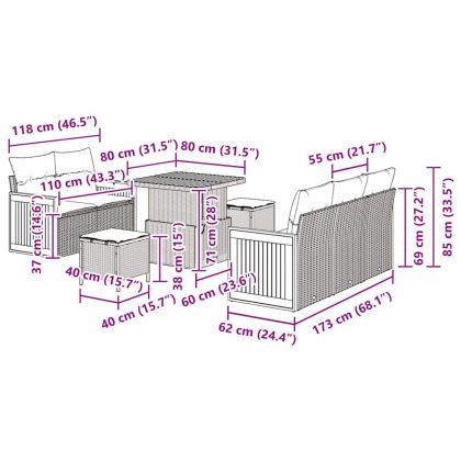 Градински Софа Комплект с възглавница 8 pcs Черно