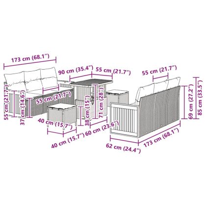 Градински Софа Комплект с възглавница 9 pcs Сив