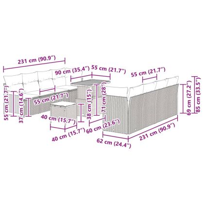 Градински Софа Комплект с възглавница 11 pcs Сив