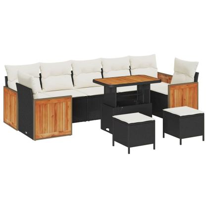 Градински Софа Комплект с възглавница 10 pcs Черен и кремав