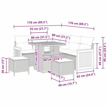Градински Софа Комплект с възглавница 8 pcs Бежов и Светло Сив