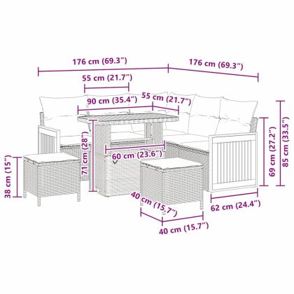 Градински Софа Комплект с възглавница 8 pcs Черен и кремав