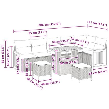 Градински Софа Комплект с възглавница 9 pcs Черен и кремав