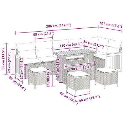 Градински Софа Комплект с възглавница 10 pcs Сив