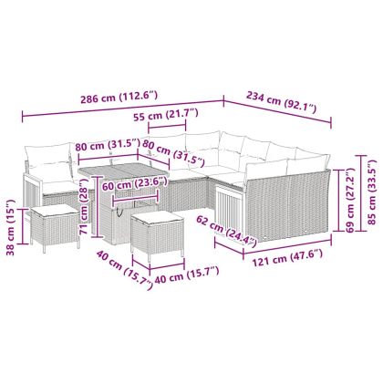 Градински Софа Комплект с възглавница 12 pcs Бежов и Светло Сив