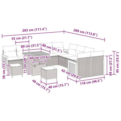Градински Софа Комплект с възглавница 13 pcs Бежов и кремав
