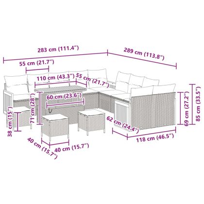 Градински Софа Комплект с възглавница 14 pcs Сив