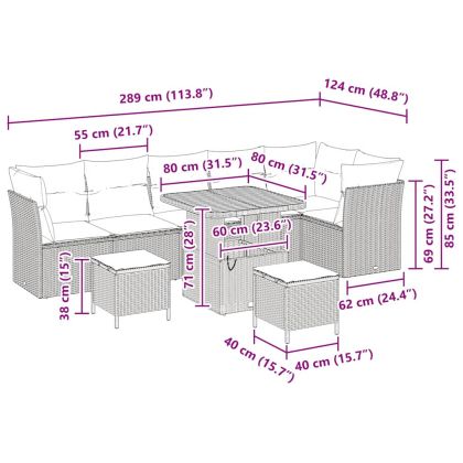 Градински Софа Комплект с възглавница 9 pcs Черно и кремаво
