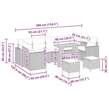 Градински Софа Комплект 13 pcs Черен и кремав полиратан