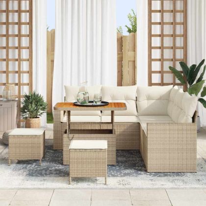 Градински Софа Комплект 9 pcs Бежов и кремав полиратан