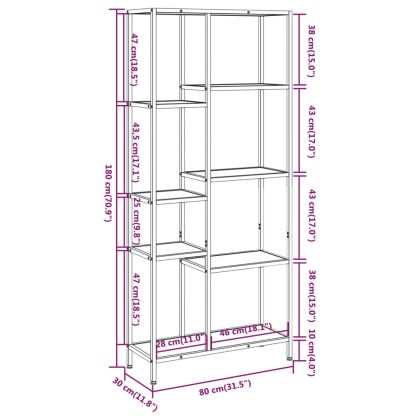 Етажерка за книги 80x30x180 см стомана и инженерно дърво