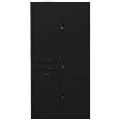 Офис шкаф, черен, 90x40x180 см, стомана