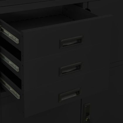 Офис шкаф, черен, 90x40x180 см, стомана