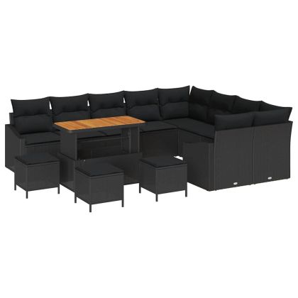 Градински Софа Комплект с възглавница 13 pcs Черно Полиратан
