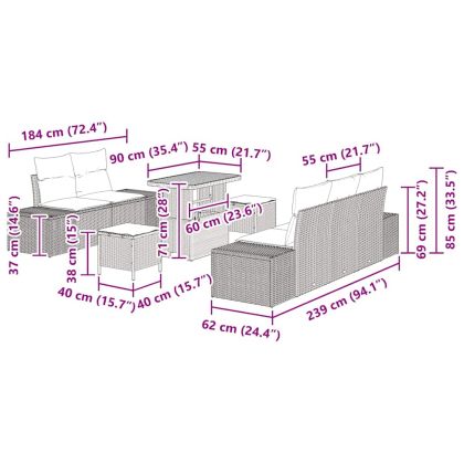 Градински Софа Комплект с възглавница 8 pcs Бежово Полиратан