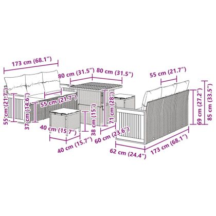 Градински Софа Комплект 11 pcs Черен и кремав полиратан
