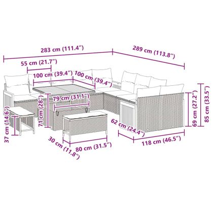 Градински Софа Комплект с възглавница 17 pcs Сив полиратан