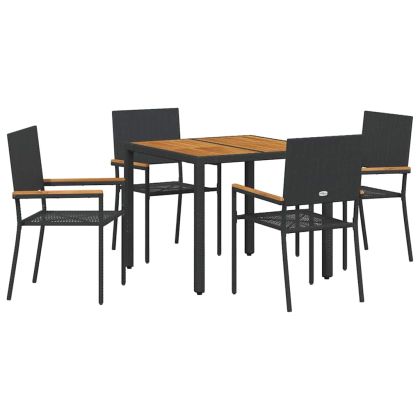 Комплект за хранене в градината 5 pcs Черно полиратан