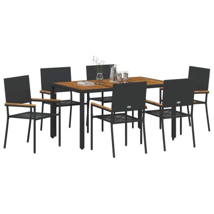 Комплект за хранене в градината 7 pcs Черно полиратан