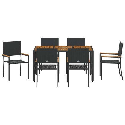 Комплект за хранене в градината 7 pcs Черно полиратан