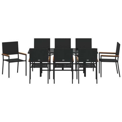 Комплект за хранене в градината 9 pcs Черно полиратан