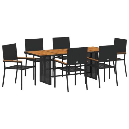 Комплект за хранене в градината 7 pcs Черно полиратан