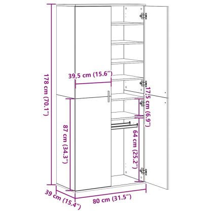 Шкаф с рафт дъб артизан 80 x 39 x 178 см Инженерно дърво