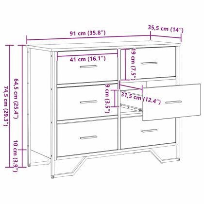 Плика с чекмедже 2 pcs Черния дъб 91 x 35,5 x 74,5 см